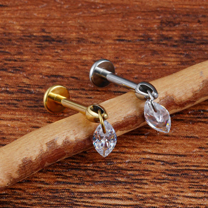 Dangle helix piercing with clear CZ titanium drop earring 16G conch piercing