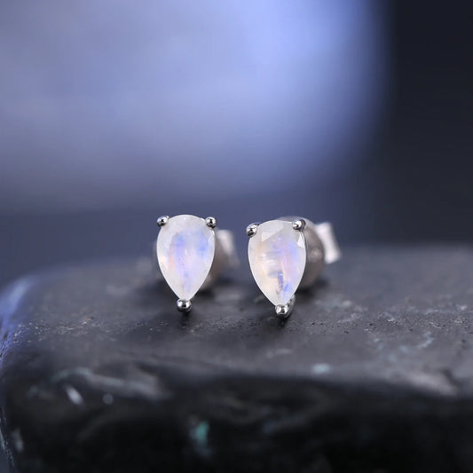 Silver moonstone earrings with teardrop moonstones stud earrings for ladies