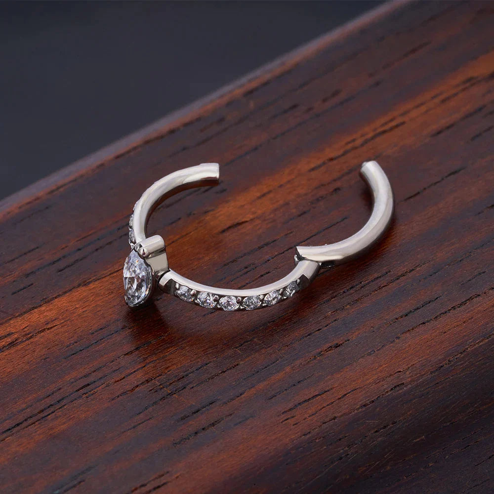 Diamond conch hoop 16 gauge gold conch hoop titanium with a marquise stone in the center 8mm 10mm