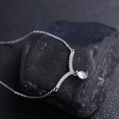 V-shape moonstone necklace curved bar necklace gift for her birthstone necklace