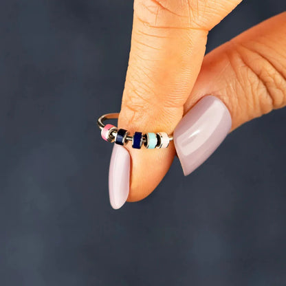 Anxiety bead ring with colorful beads sterling silver