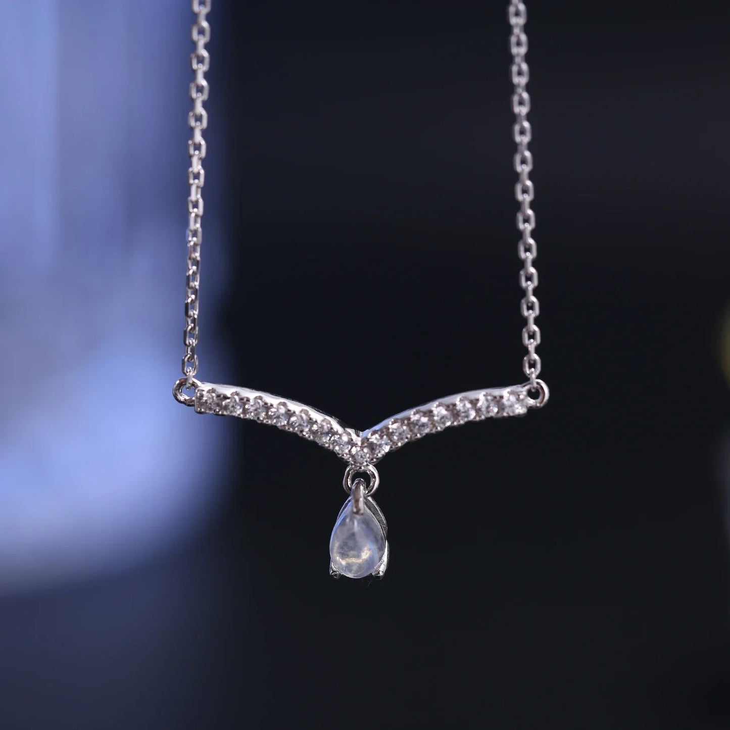 V-shape moonstone necklace curved bar necklace gift for her birthstone necklace