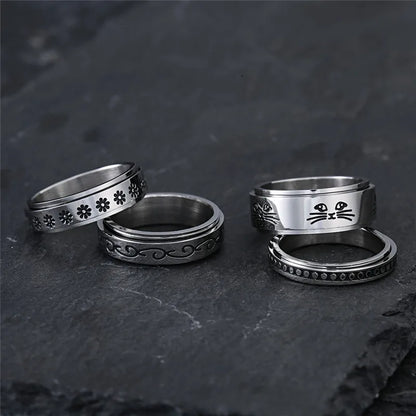 Spinner ring stainless steel with a cat anxiety ring