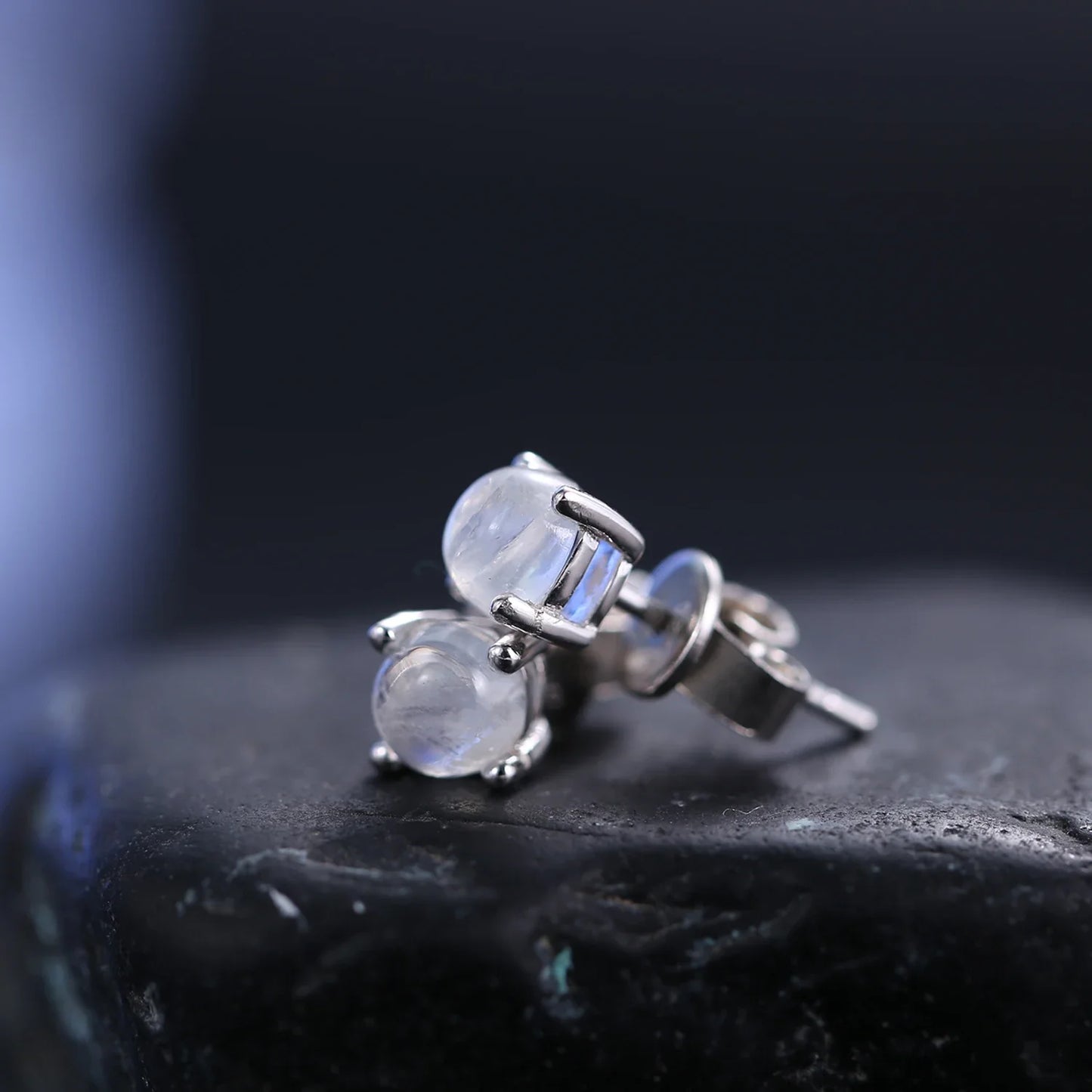 Sterling silver moonstone earrings simple and tiny ear studs clear ear studs