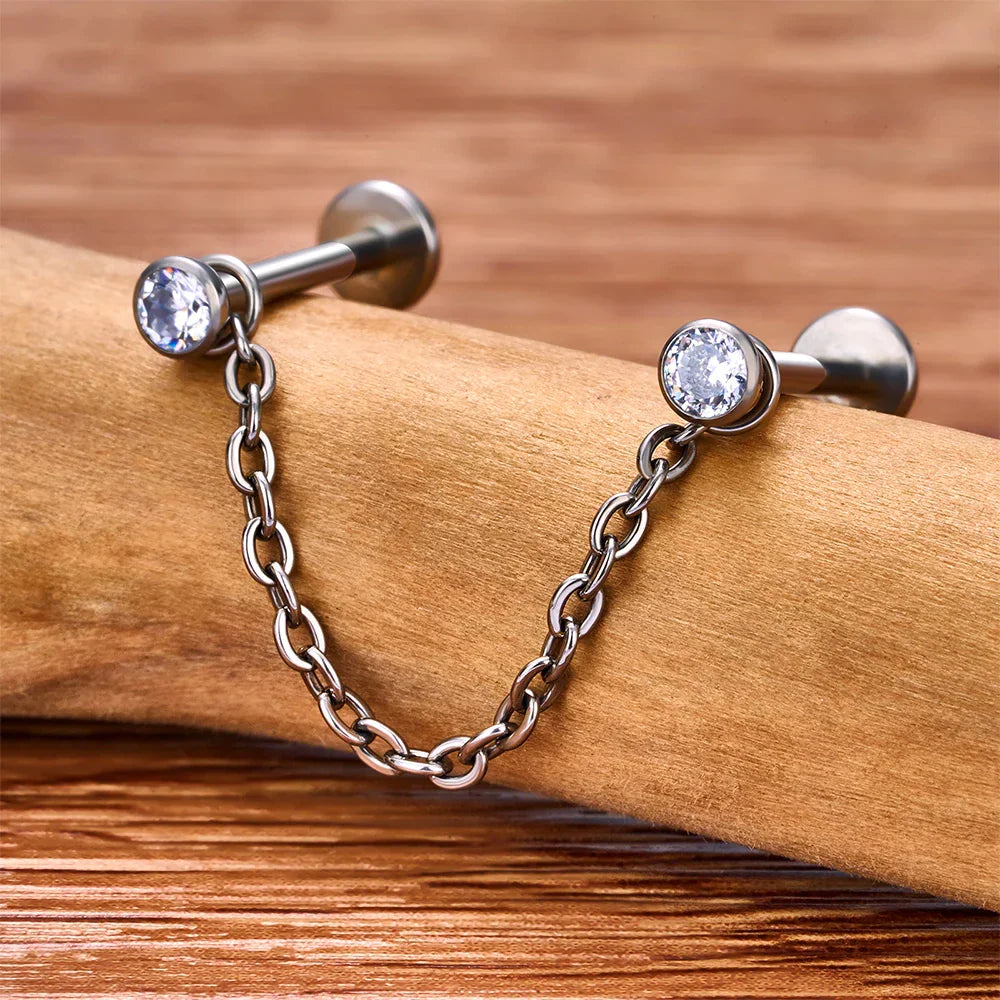 Nose chain piercing nostril piercing with chain nasallang piercing chain titanium nose stud