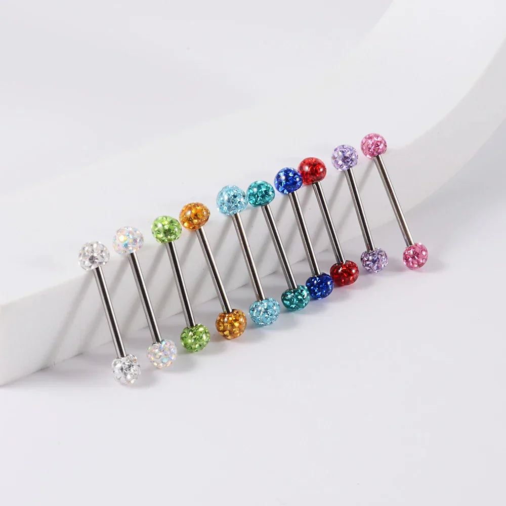 Beautiful industrial piercing with colorful crystal balls titanium industrial barbell tongue piercing jewelry