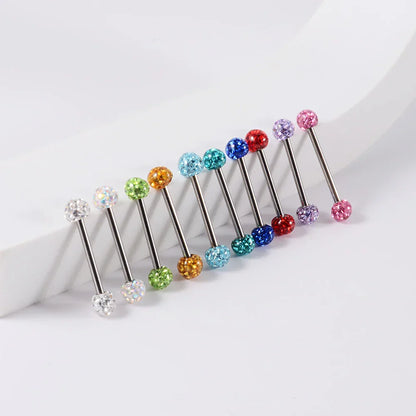 Beautiful industrial piercing with colorful crystal balls titanium industrial barbell tongue piercing jewelry