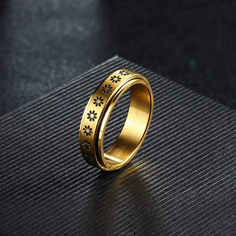 Sunflower anxiety ring stainless steel