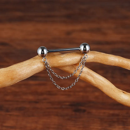 Titanium nipple bar with double chains gold and silver cute and unique 14G 1 piece