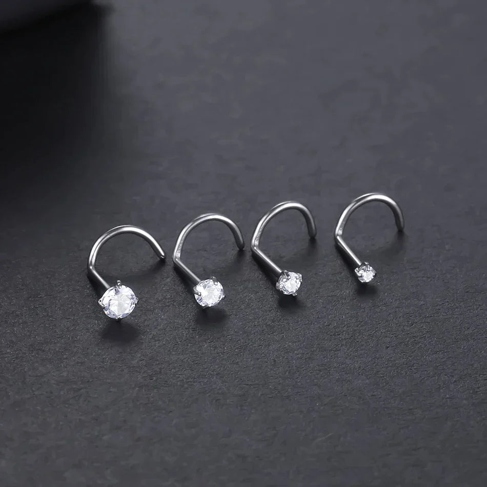 Diamond nose stud screw gold and silver titanium nose ring 20G 18G