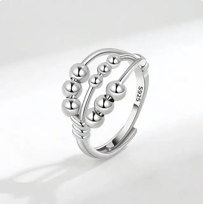 Beaded anxiety ring sterling silver fidget bead ring layered ring