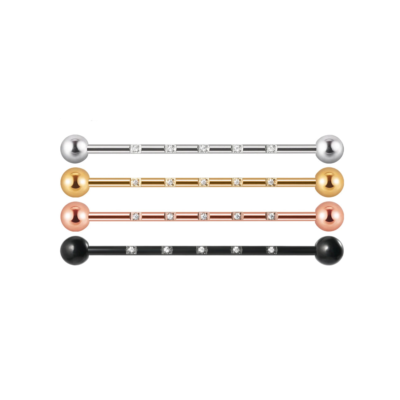 Industrial bar earring with cz 14G 38mm titanium industrial barbell piercing gold silver rose gold black