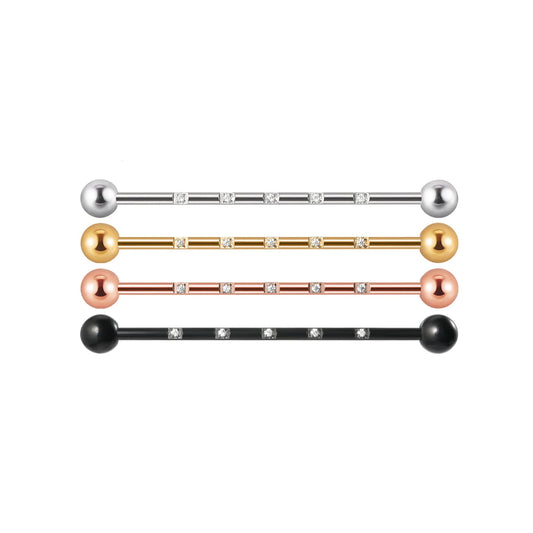 Industrial bar earring with cz 14G 38mm titanium industrial barbell piercing gold silver rose gold black