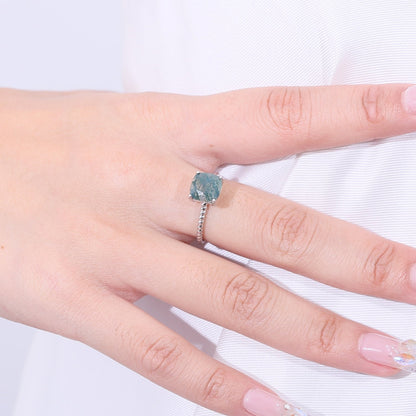 Natural moss agate ring square shape in silver