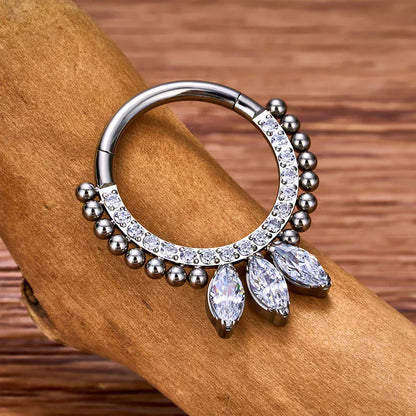 Diamond septum ring 16G titanium clicker nose ring