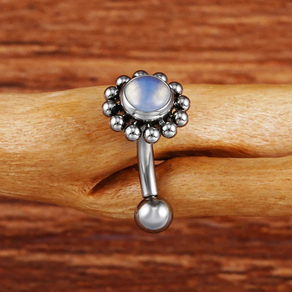 Rook piercing stud with natural gemstones titanium 16G flower rook earring curved barbell