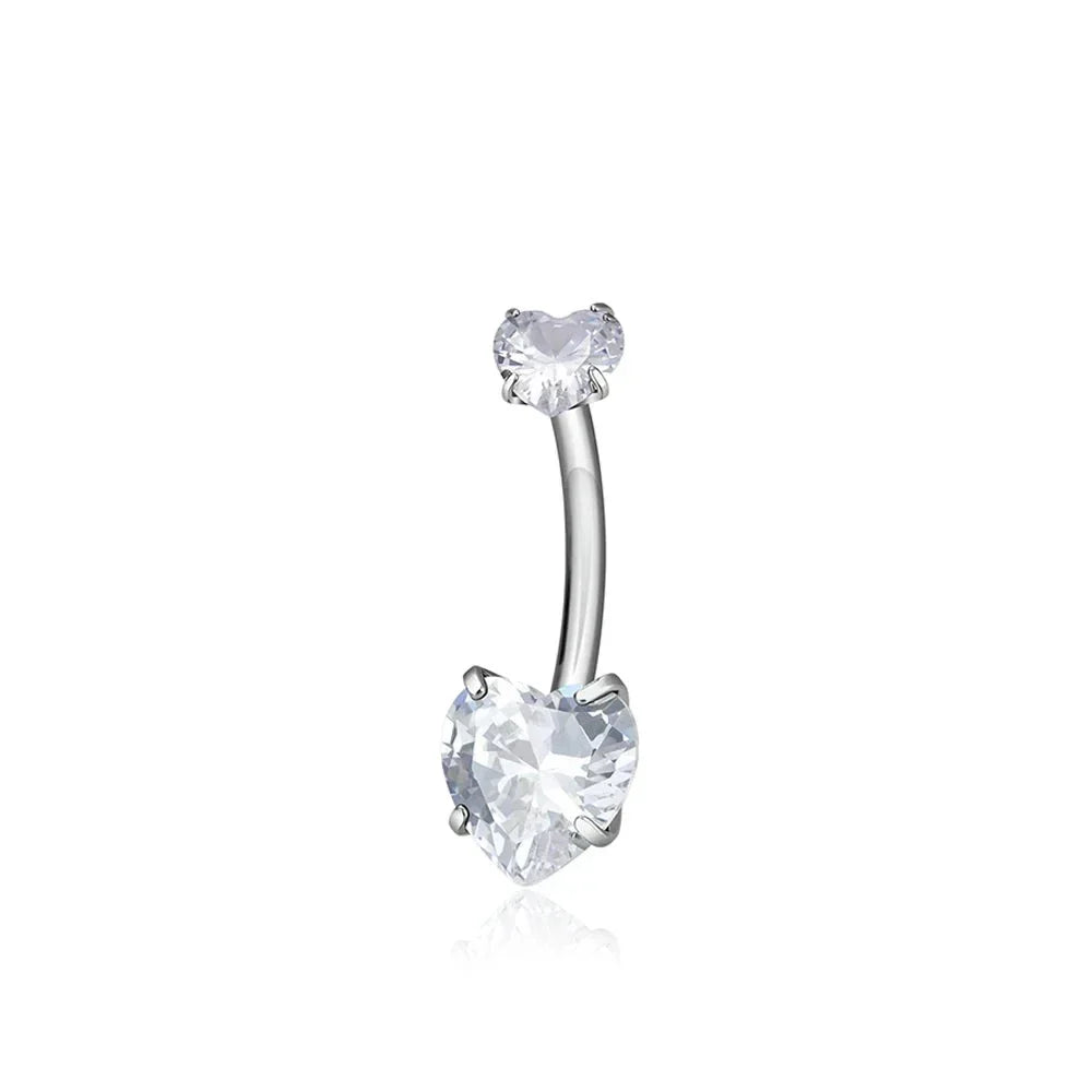 Heart belly button ring with pink clear red purple black CZ titanium heart belly piercing