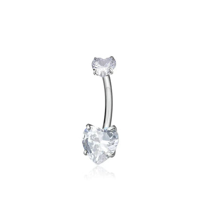 Heart belly button ring with pink clear red purple black CZ titanium heart belly piercing