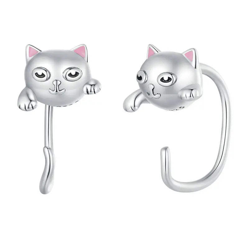 Black cat earrings in sterling silver