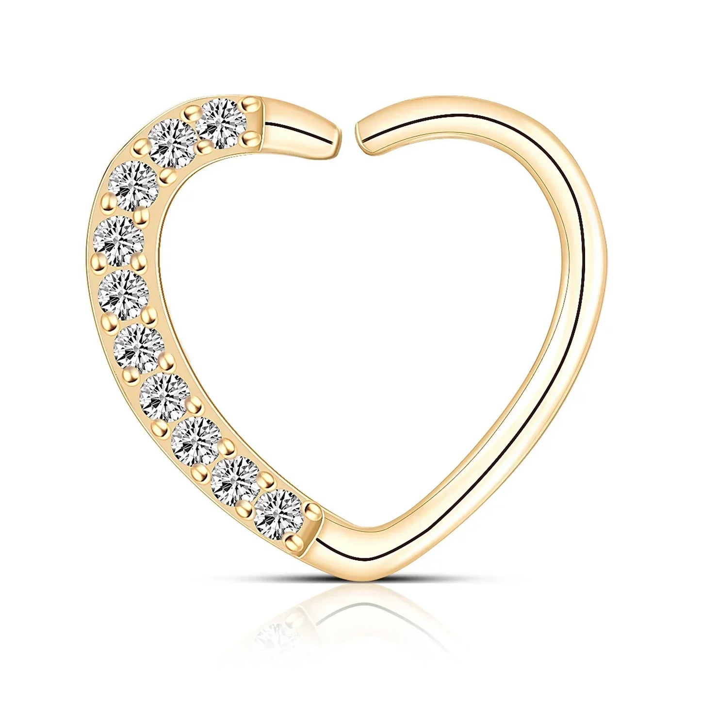 Gold heart-shaped ring with clear gemstones, Rosary Milano fashion jewelry