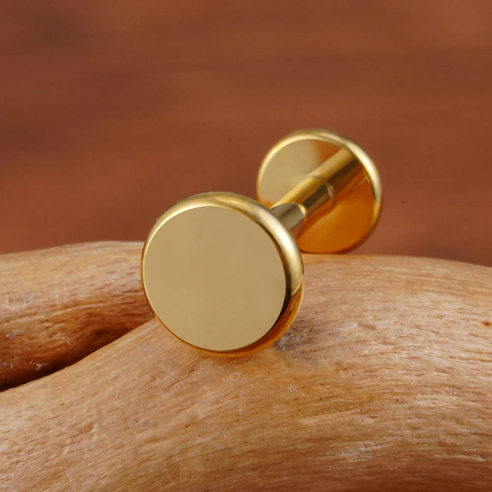 Flat disc nose stud gold and silver titanium stud earring helix piercing tragus piercing conch stud