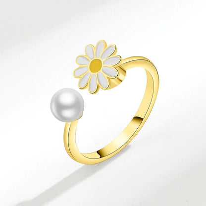 Anxiety ring for women red yellow and white flower sterling silver