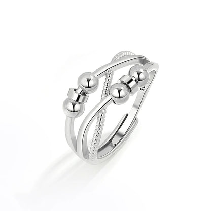 Silver fidget ring with beads 3 layered adjustable