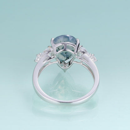 Moss agate pear-shaped ring in silver