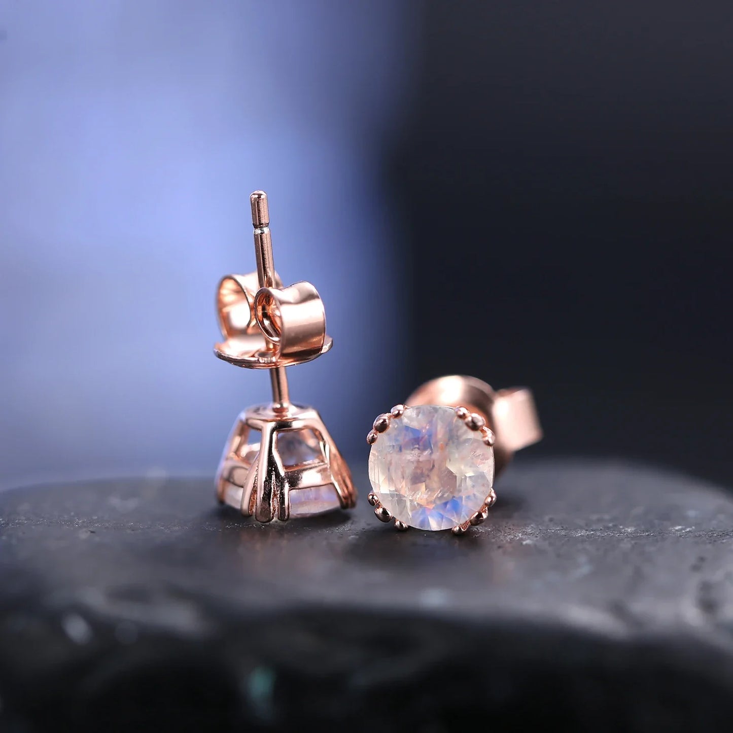 Real moonstone earrings tiny and cute rose gold stud earrings