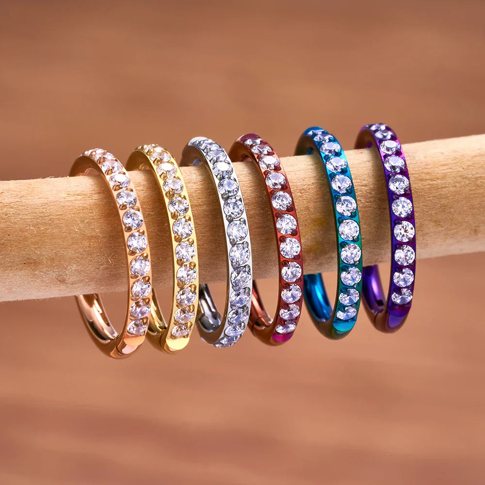 Hoop piercing with CZ for nose piercings helix piercings conch piercings made of titanium