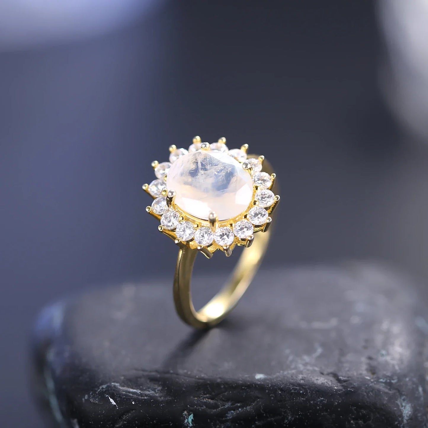 Moonstone ring vintage style moonstone engagement ring Princess Diana ring