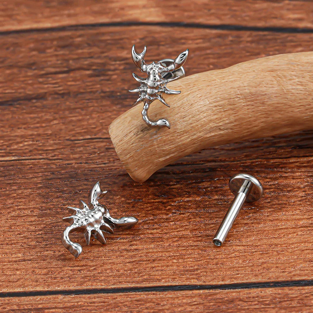 Scorpion nose stud scorpion stud earring helix piercing conch piercing titanium 16G