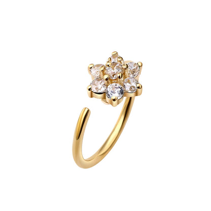 Flower nose ring 14K gold nose piercing with diamond 20G cute nose hoop