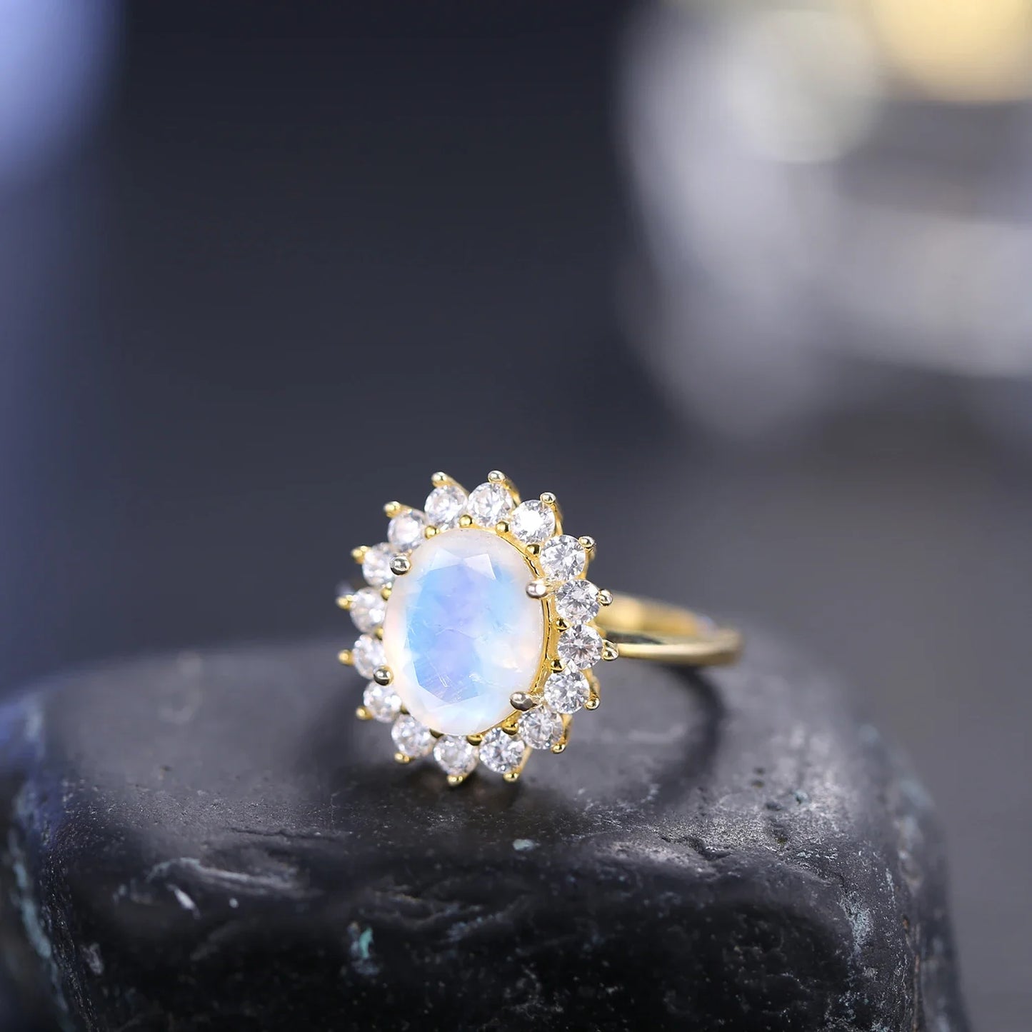Moonstone ring vintage style moonstone engagement ring Princess Diana ring