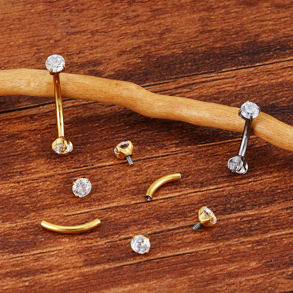 Curved barbell eyebrow piercing 16G 6mm 8mm 10mm titanium diamond eyebrow barbell gold silver