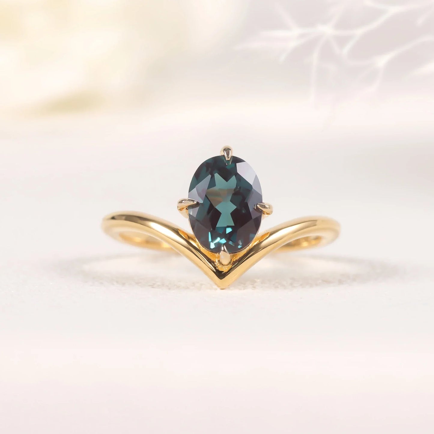 Alexandrite promise ring gold curved ring color changing June birthstone