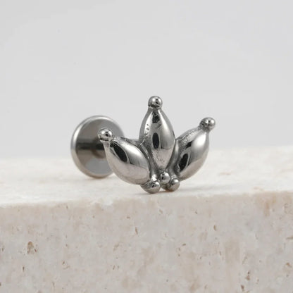 Ashley labret piercing with three leaves gold and silver titanium stud 16G internally-threaded