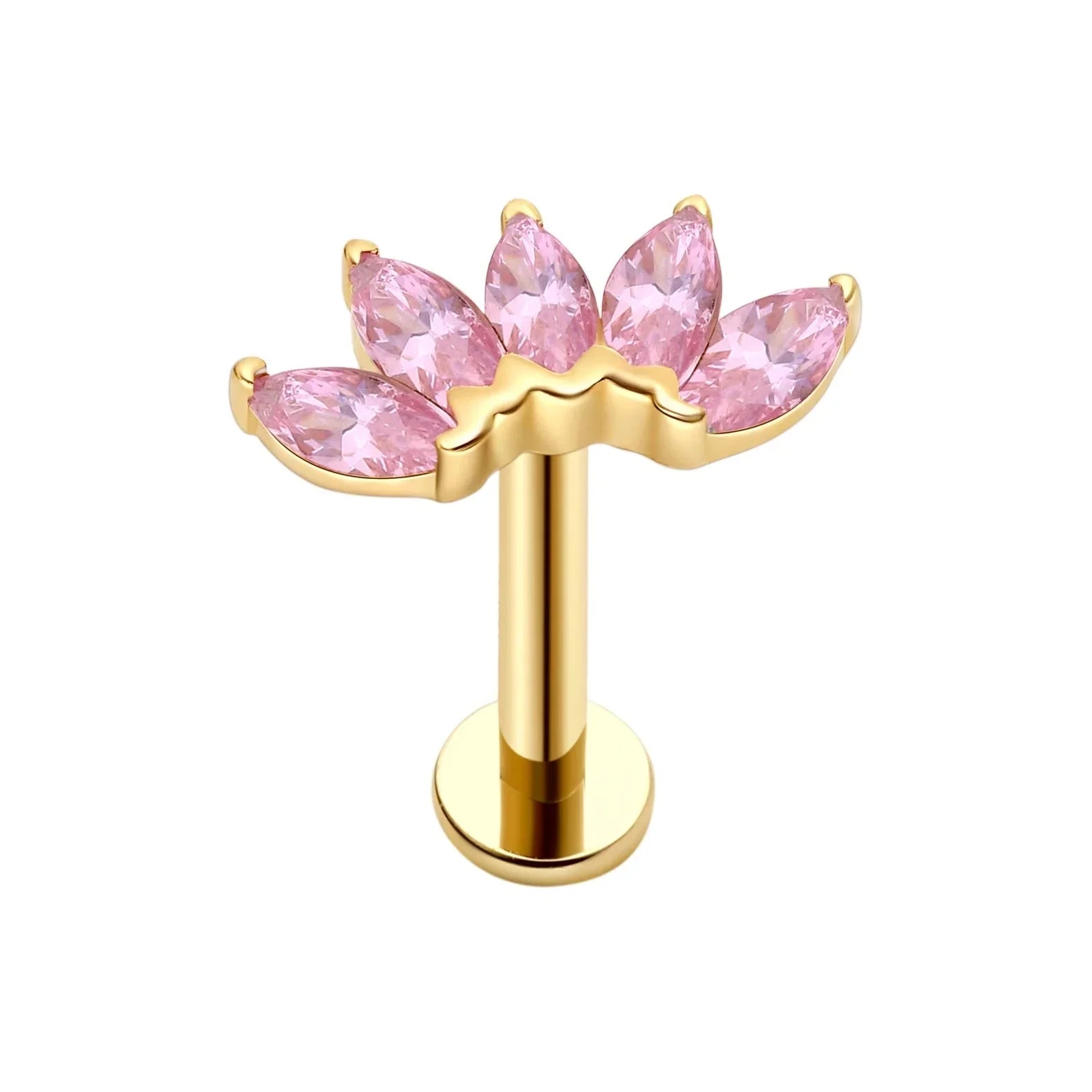 Gold lotus flower stud earring with pink crystals, Rosary Milano fashion jewelry