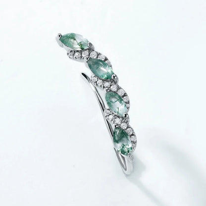 Long drop earrings with green moss agate in sterling silver