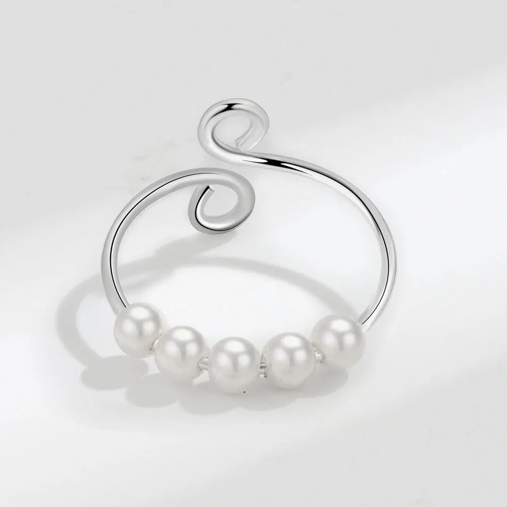 Pearl anxiety ring pearl beads sterling silver spinner ring