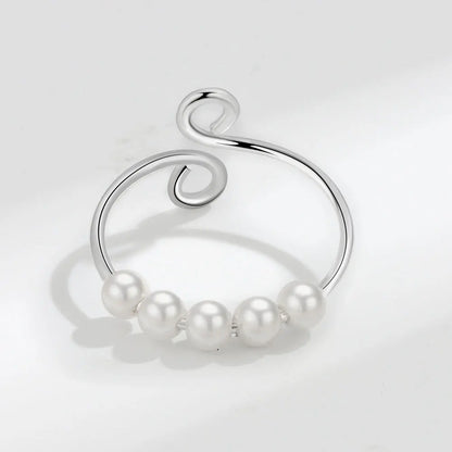 Pearl anxiety ring pearl beads sterling silver spinner ring