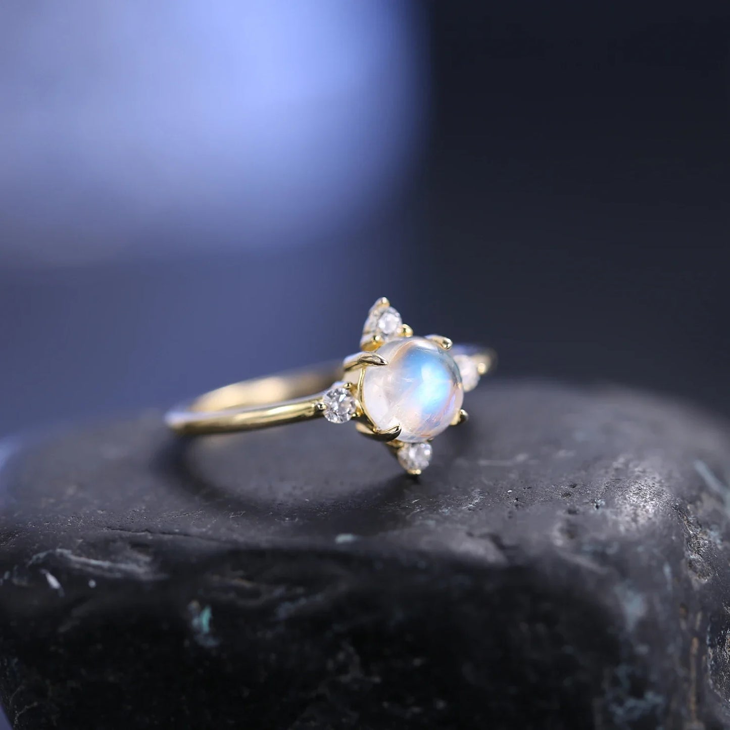 Dainty moonstone ring tiny and simple sterling silver
