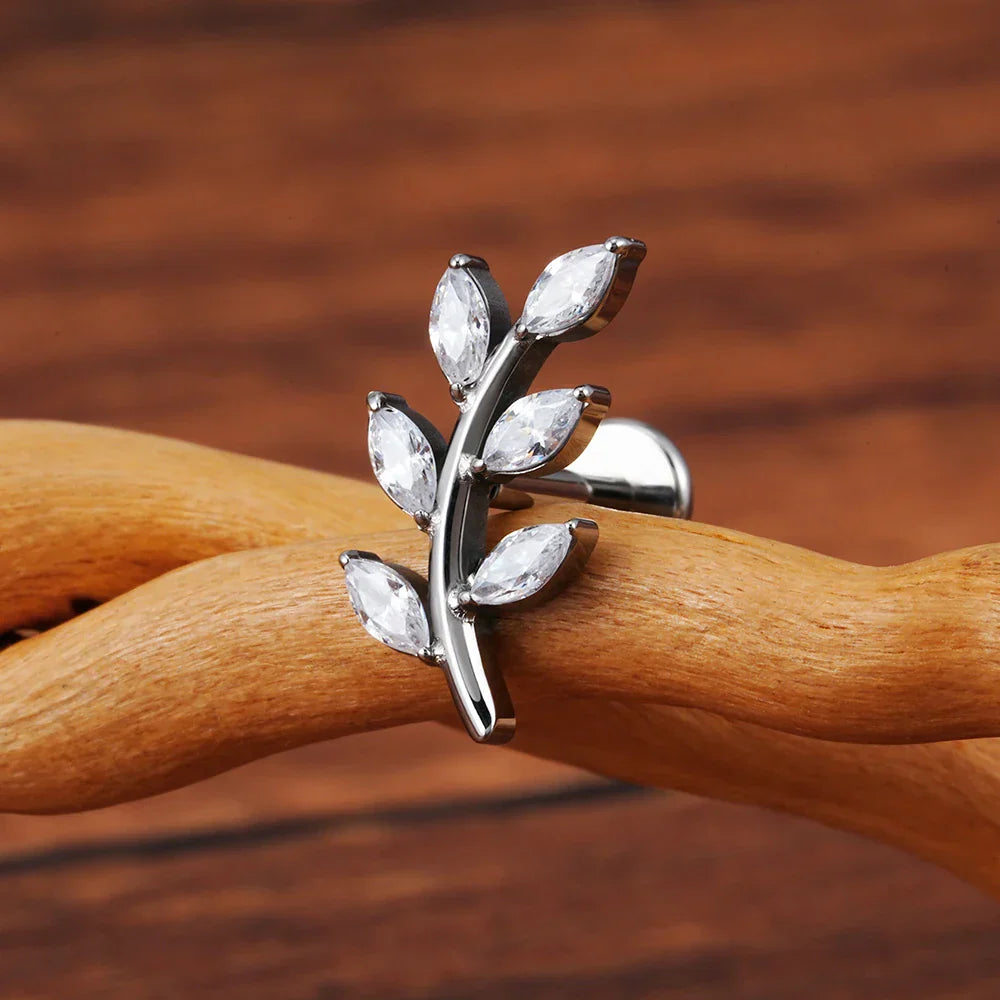 Leaf stud earring with diamond titanium leaf nose stud helix piercing conch stud 6 leaf stud