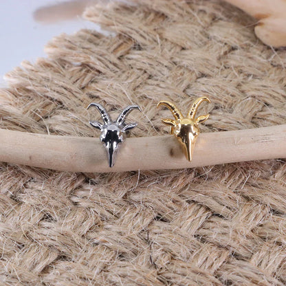 Goat stud gold and silver titanium internally threaded goat head stud earring 16G