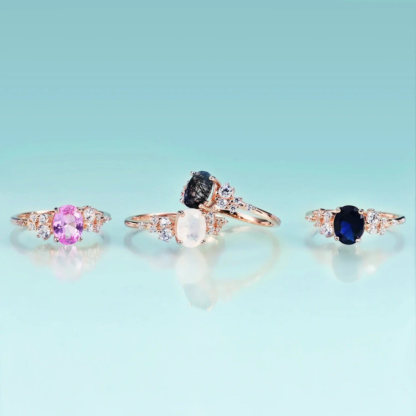 Black rutilated quartz engagement ring sterling silver oval cut vintage style