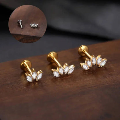 Titanium diamond stud earring with clear stones 16G