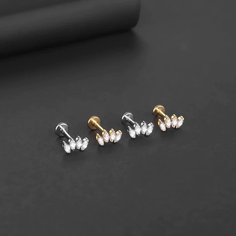 Titanium diamond stud earring with clear stones 16G
