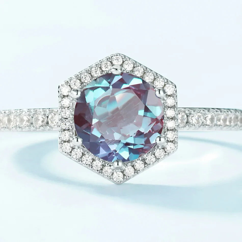 Alexandrite wedding ring with diamond cz sterling silver