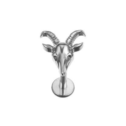 Goat stud gold and silver titanium internally threaded goat head stud earring 16G