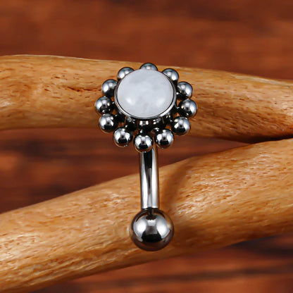 Rook piercing stud with natural gemstones titanium 16G flower rook earring curved barbell